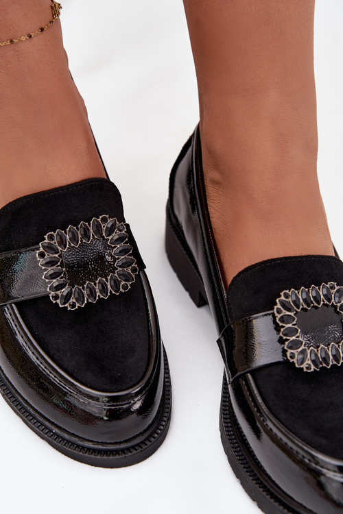 Лаковані жіночі мокасини з декоративною пряжкою S.Барскі HY52-546 Чорний