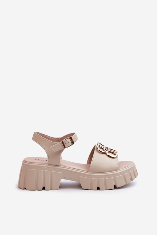 Жіночі шкіряні босоніжки з золотим декором Бежеві Vinceza 7910