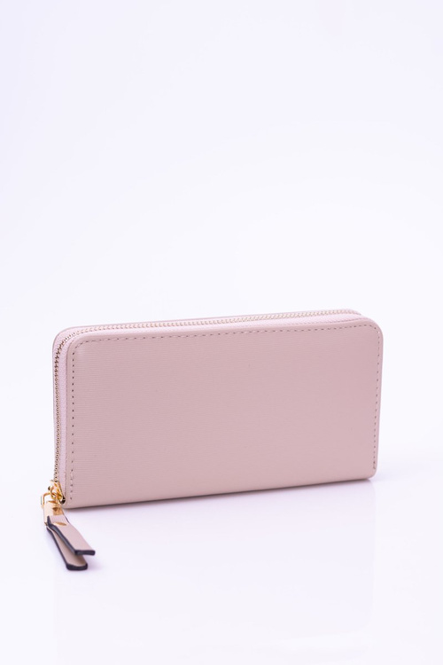 Великий жіночий бежевий гаманець у смужку, золота фурнітура