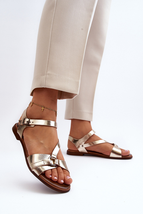 Золоті жіночі шкіряні босоніжки Zazoo 40182