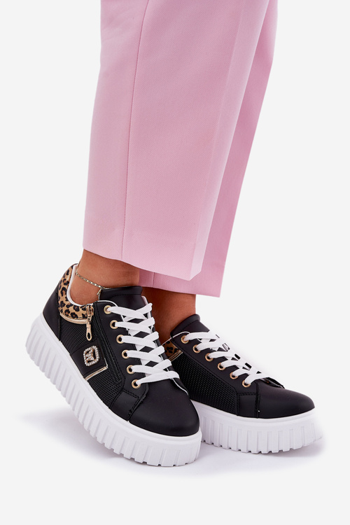 Жіноче Спортивне Взуття На Платформі З Еко Шкіри Пантера Чорні Velionna