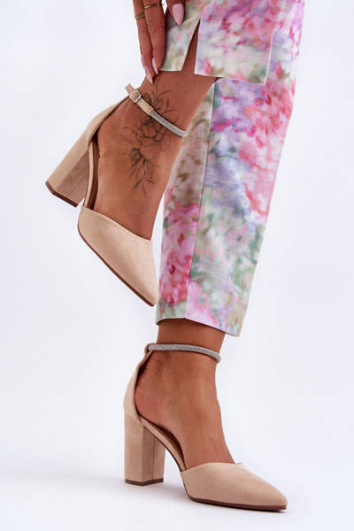 Замшеві човники зі стразами, бежевий діамант