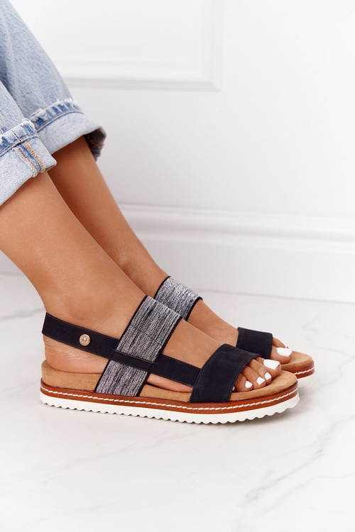 Босоніжки зі сріблястим шнурком Чорні Almeria