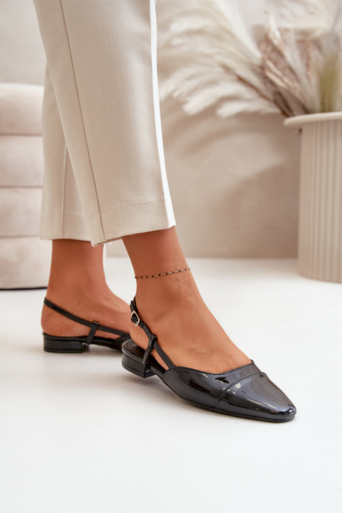 Глянцеві балетки на низькому каблуці з відкритою п'ятою Чорні Kairael