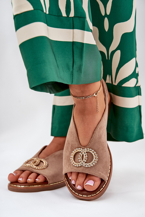 Жіночі Сандалі З Декором На Плоскому Каблуці Еко Замш Темно Бежеві Ралиссес