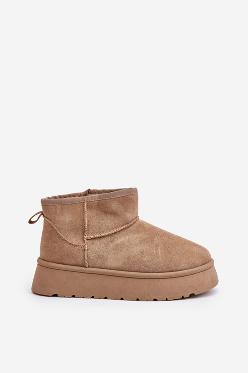 Низькі жіночі зимові черевики на платформі, утеплені хутром бежевого кольору Saldren