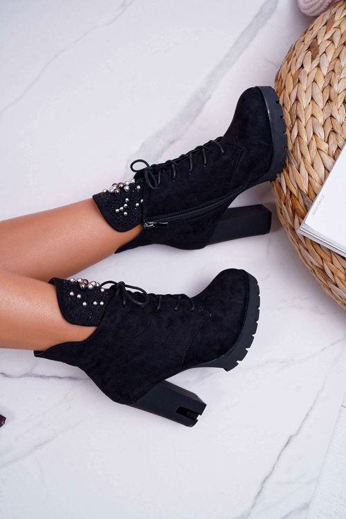 Жіночі чоботи на шпильці на платформі замшеві чорні Fieste