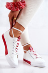 Жіночі шкіряні кросівки біло-червоні Mikayla