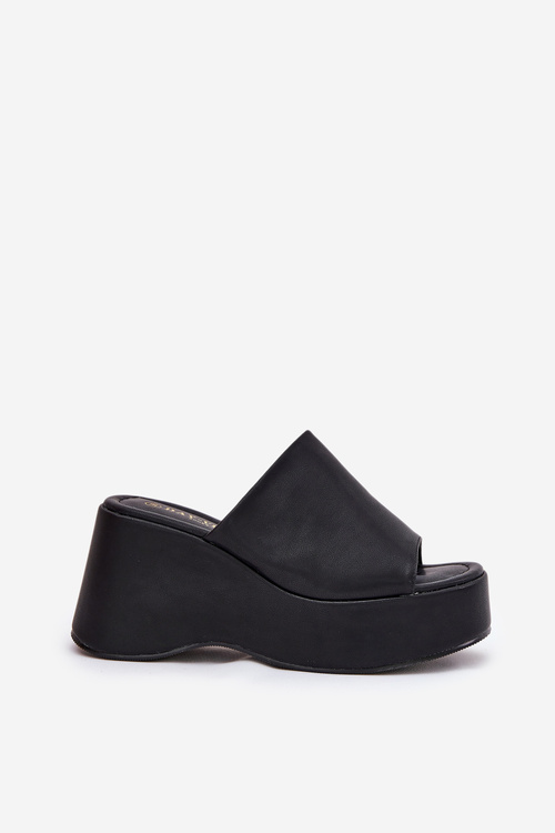 Еко Шкіряні Сандалі Для Жінок На Платформі І Каблуці Чорні Kisoffi