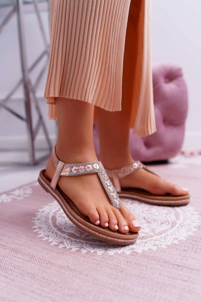 Жіночі босоніжки на плоскій підошві з цирконами Champagne Mabellena