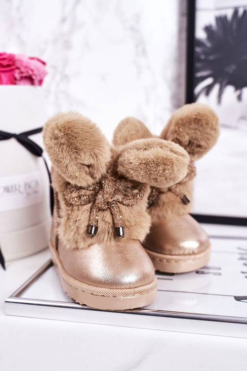 Дитячі зимові черевики утеплені хутром з вушками Рожеве золото Зайчик