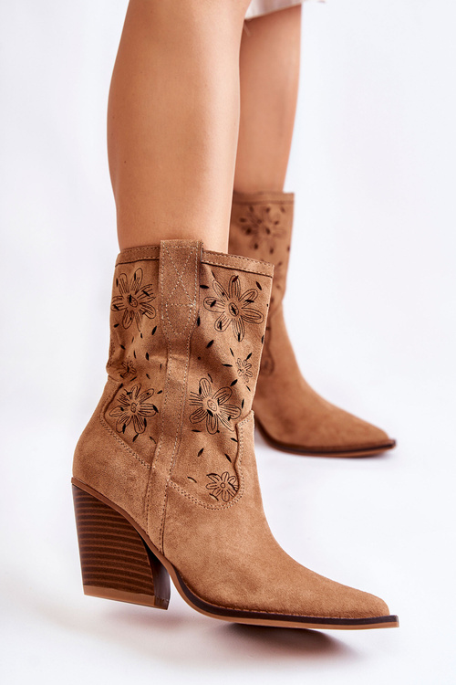 Модні замшеві ковбойські чоботи з квітами Camel Coralie