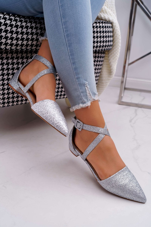 Жіночі балетки з гострою частиною з парчі, срібні Vontare