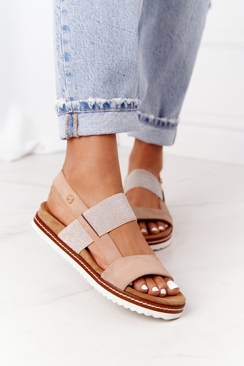 Босоніжки зі сріблястим шнурком Бежеві Almeria