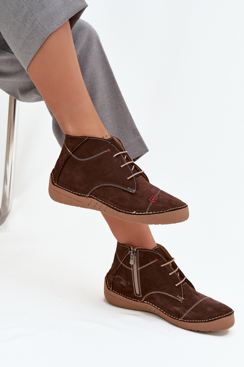 Шкіряне жіноче взуття з прошивками на блискавці Artiker 57C2117 коричневе