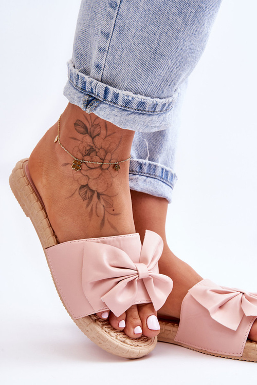 Модні жіночі тапочки з бантом Pink Estera