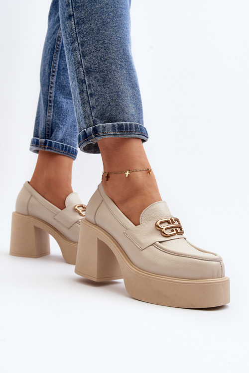 Світло-бежеві жіночі шкіряні туфлі на підборах Zazoo 20170