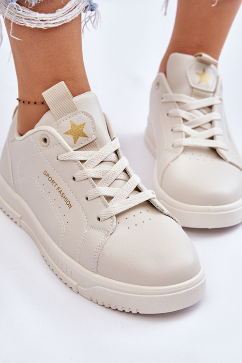 Жіноче спортивне взуття на шнурівці бежевого кольору Mikaela