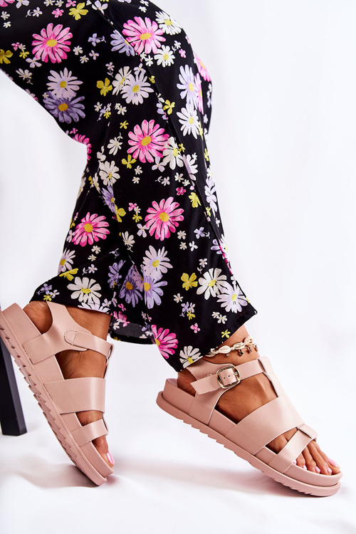 Шкіряні босоніжки на платформі світло-рожеві Tessy