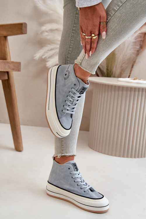 Теплі жіночі кросівки на платформі з еко шкіри Big Star OO274069 Сині