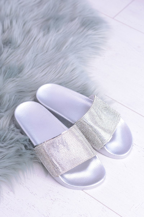 Жіночі шльопанці з цирконами LadyCristal Silver