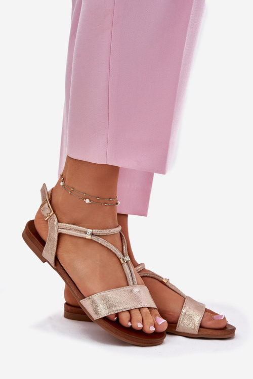 Жіночі Плоскі Сандалі З Ремінцями S.Barski KV51-120 Рожеве Золото