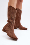 Коричневі ажурні чоботи Walea на низькому каблуці