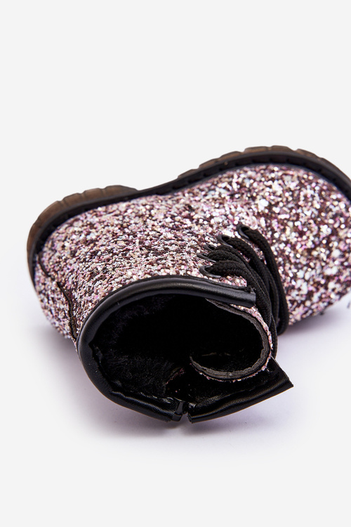 Дитячі чоботи з блискітками на підкладці на блискавці Рожеві соски