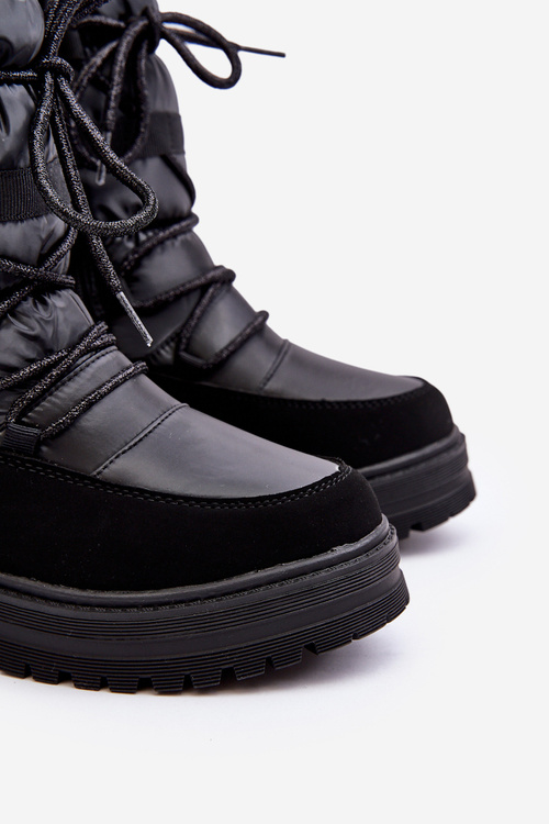 Дитячі водонепроникні утеплені зимові черевики з вовною чорного кольору Romaine