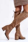 Жіночі високі чоботи на підборах бежеві Corrig