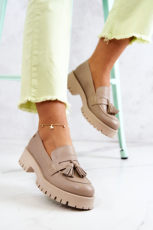 Жіночі шкіряні черевики Бахрома Maciejka 05497-04 Бежеві