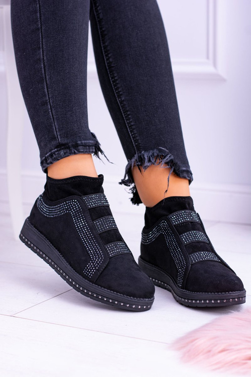 Замшеве чорне жіноче спортивне взуття з цирконієм Petite