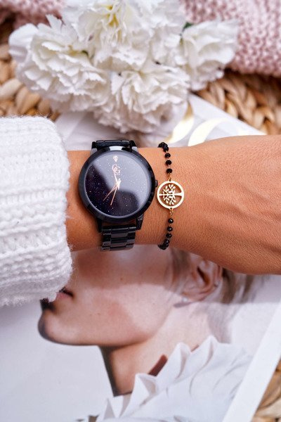 Жіночий браслет-ланцюжок Золотий Чорний бісер Древо Життя Духовне