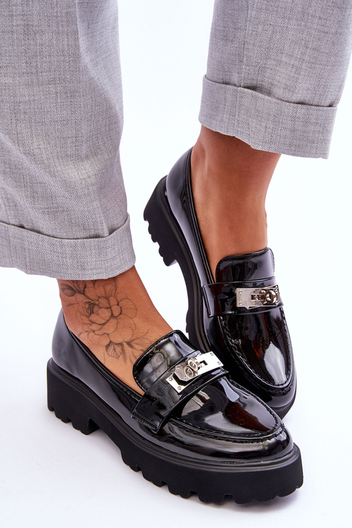 Лаковані мокасини з декором на платформі Black Glory