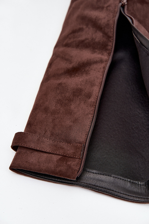 Еко Замшеві Чоботи Каблук Блок Блискавка Утеплені Загнуте Верхівка Шоколад Evyra