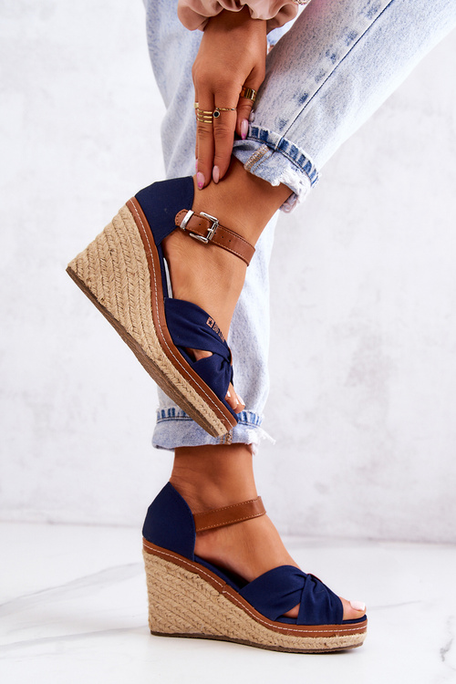 Жіночі босоніжки на танкетці Big Star JJ274938 Темно-сині