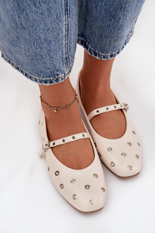 Жіночі балетки з ремінцем і пряжкою бежеві Janelor