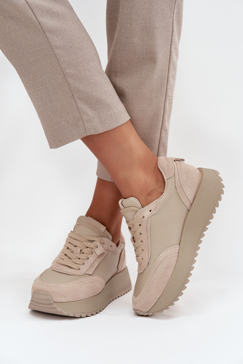 Шкіряні жіночі кросівки на платформі Artiker 55C0021 бежеві