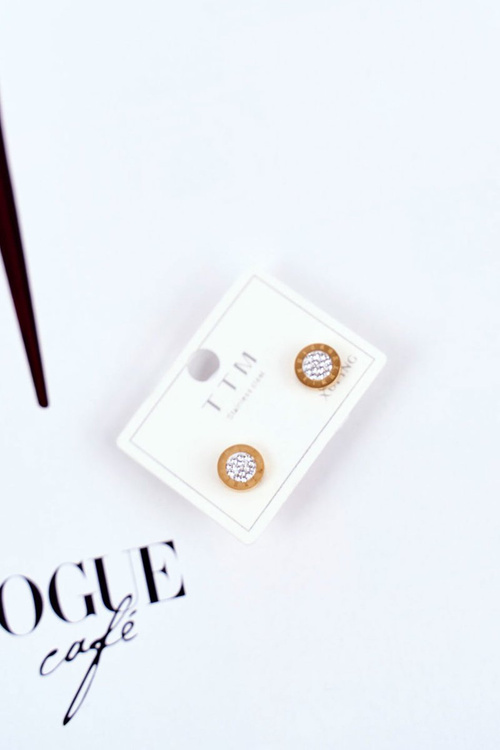 Жіночі сережки золоті колеса з цирконами білі в центрі Бріджит