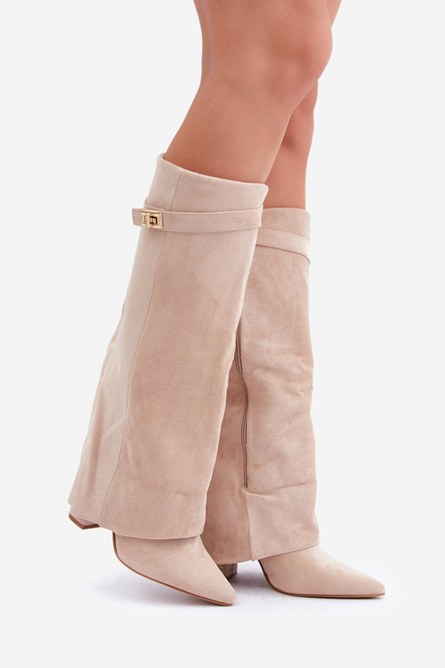 Жіночі Чоботи На Каблуку До Коліна Світло Бежеві Portora