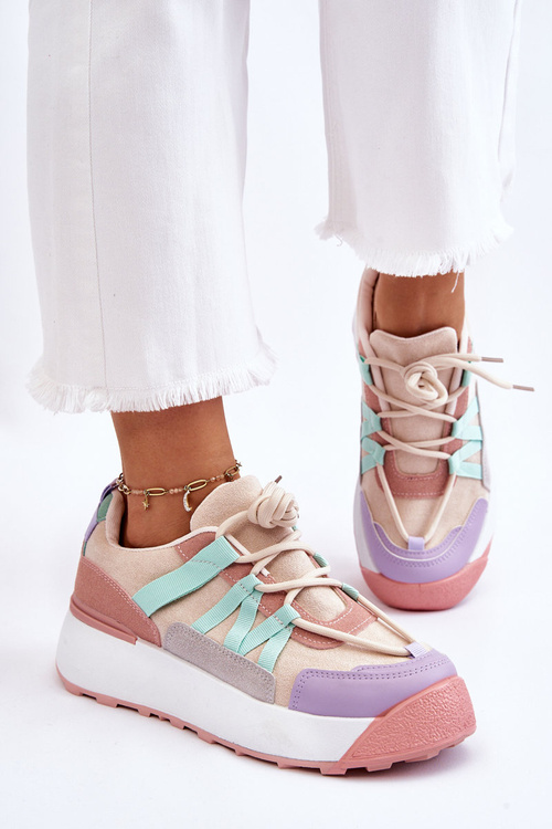 Жіночі замшеві кросівки на платформі бежево-рожеві Rohan