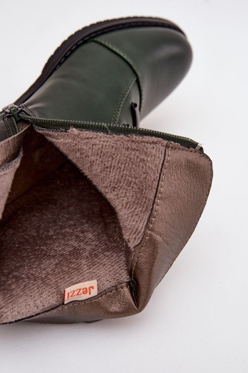 Теплі жіночі чоботи на плоскій підошві зелені Labise