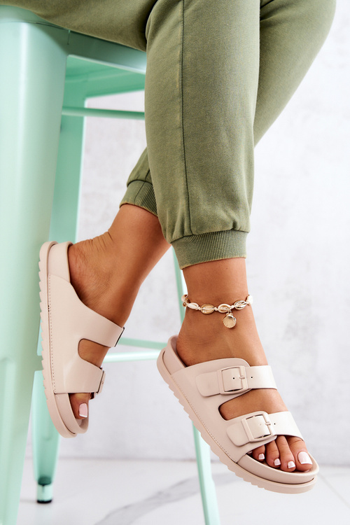 Гумові тапочки з пряжкою Бежеві Corina