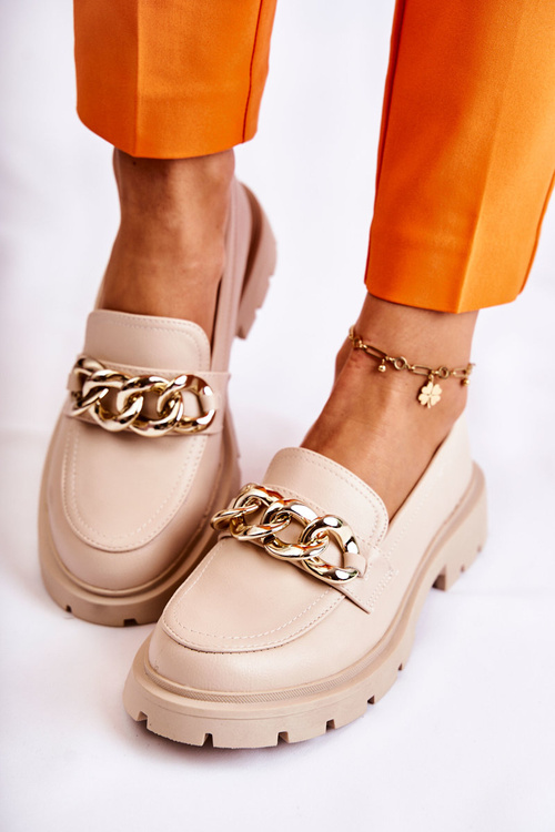 Шкіряні лофери на ланцюжку світло-бежевий Amicable