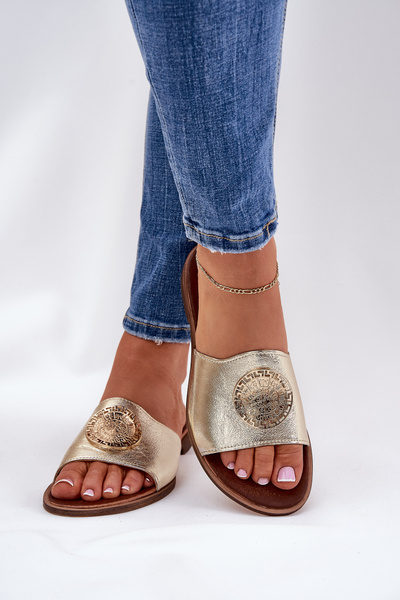 Zazoo 2938 Шкіряні Сандалі На Плоскому Каблуці З Декором Золоті