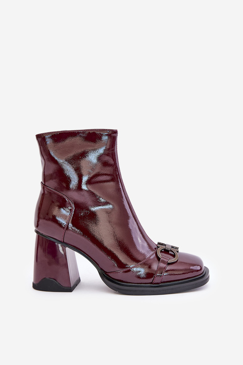 Ботильйони лаковані на каблуці утеплені з декором D&A MR880-021 бордовий