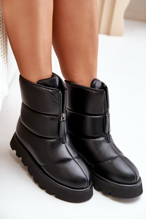 Снігові черевики на платформі на блискавці з еко шкіри чорного кольору Resisia