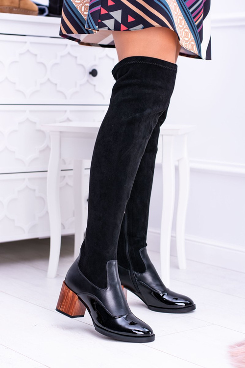 Чорні жіночі чоботи Lu Boo на шпильці, замша, лак, Jess