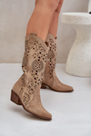 Zazoo 3396 Бежеві замшеві чоботи з вирізом до середини ікри
