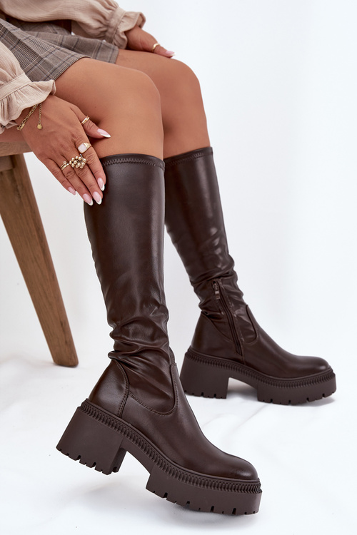 Жіночі чоботи з масивним каблуком і платформою Slip-On Коричневі Florinne